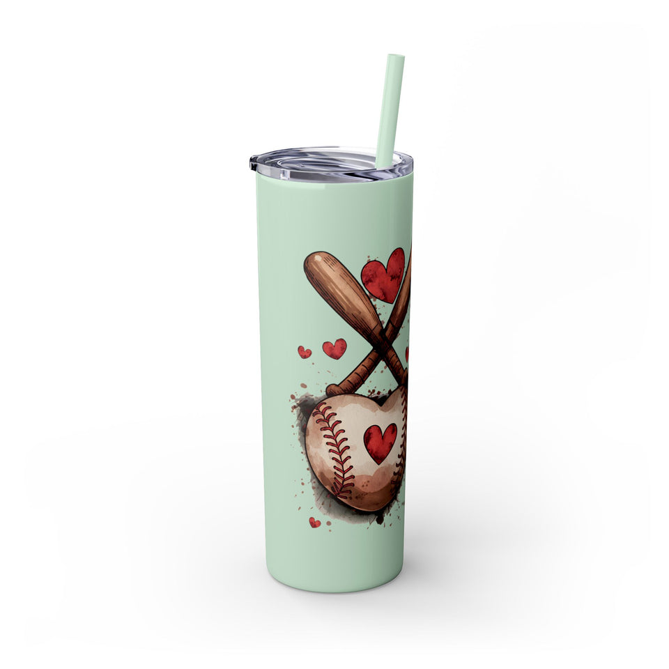 Baseball Love Skinny Tumbler with Straw - 20oz