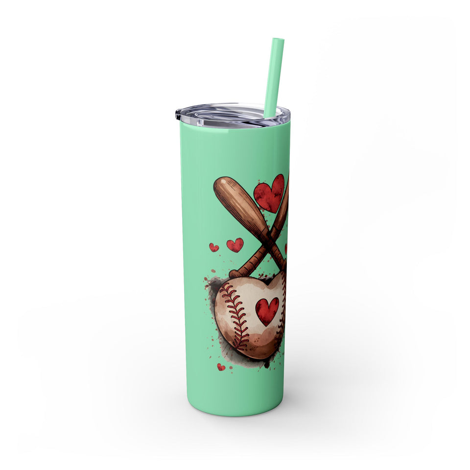Baseball Love Skinny Tumbler with Straw - 20oz
