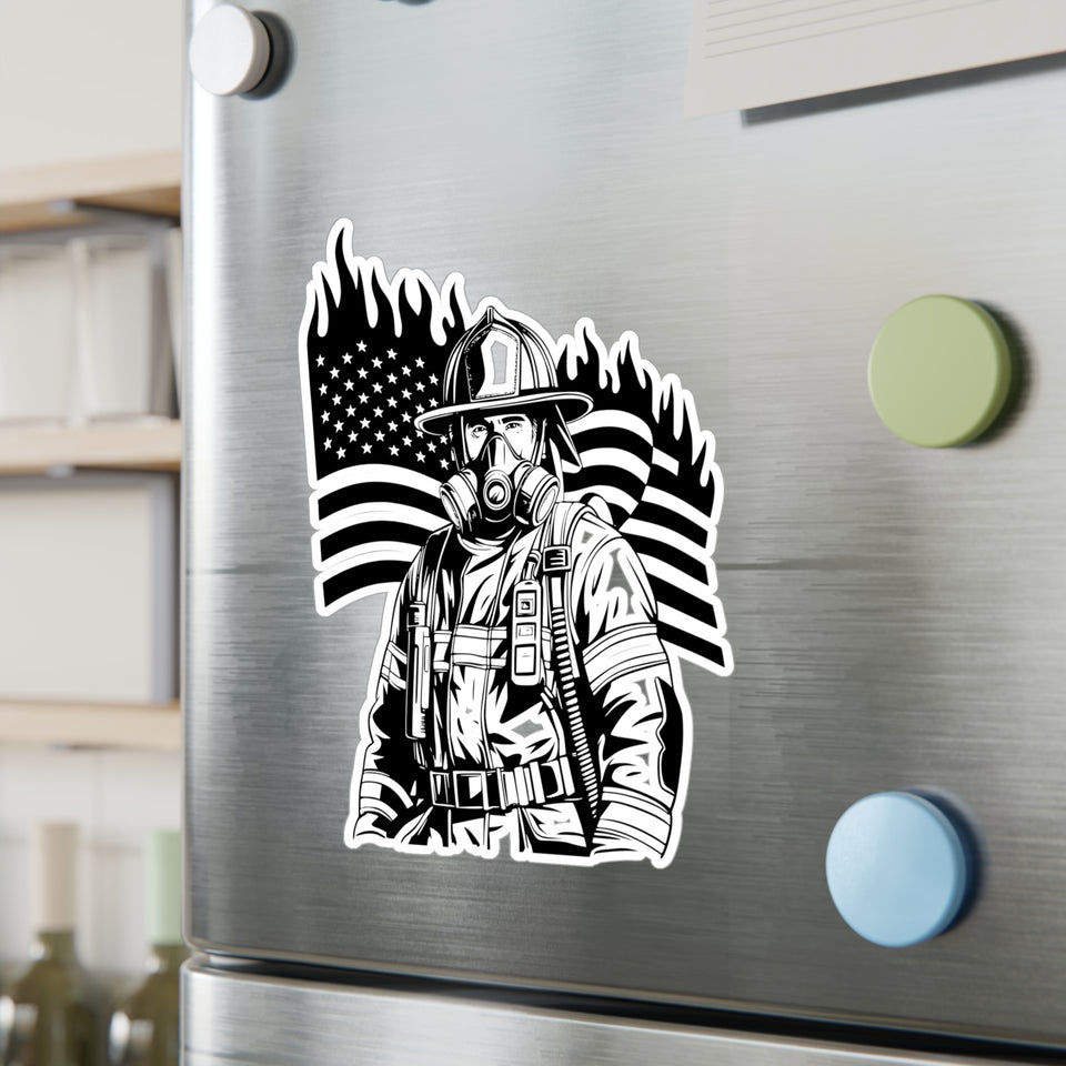 Air Pack Firefighter With Flag Kiss-Cut Vinyl Decals
