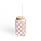 Pink Checkered Sipper Glass, 16oz