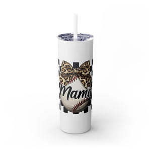 Mama Leopard Print Skinny Tumbler with Straw - 20oz
