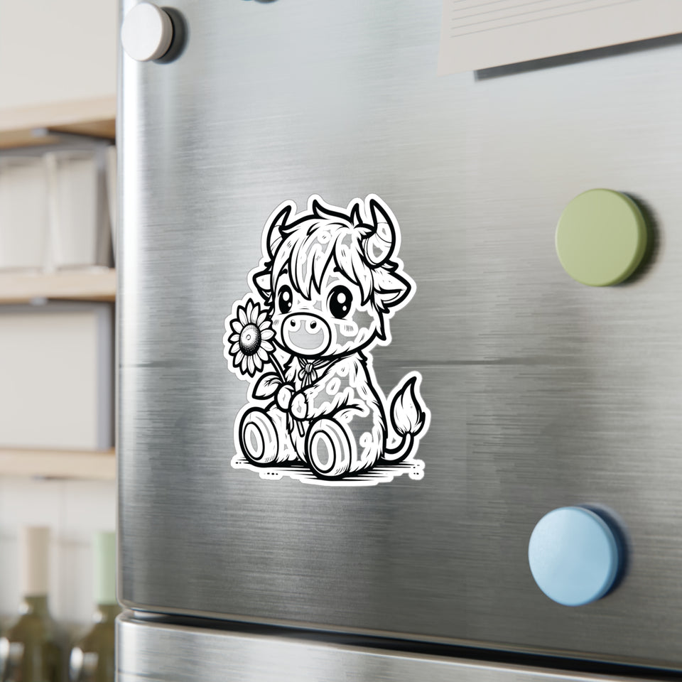 Cute Highland Cow With Flower Kiss-Cut Vinyl Decals