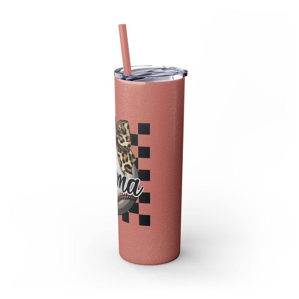 Mama Leopard Print Skinny Tumbler with Straw - 20oz