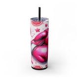 Motivational Pink Boxing Skinny Tumbler with Straw - 20oz, Breast Cancer Awareness