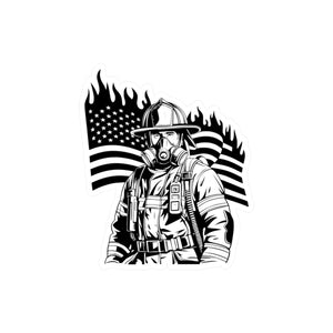 Air Pack Firefighter With Flag Kiss-Cut Vinyl Decals