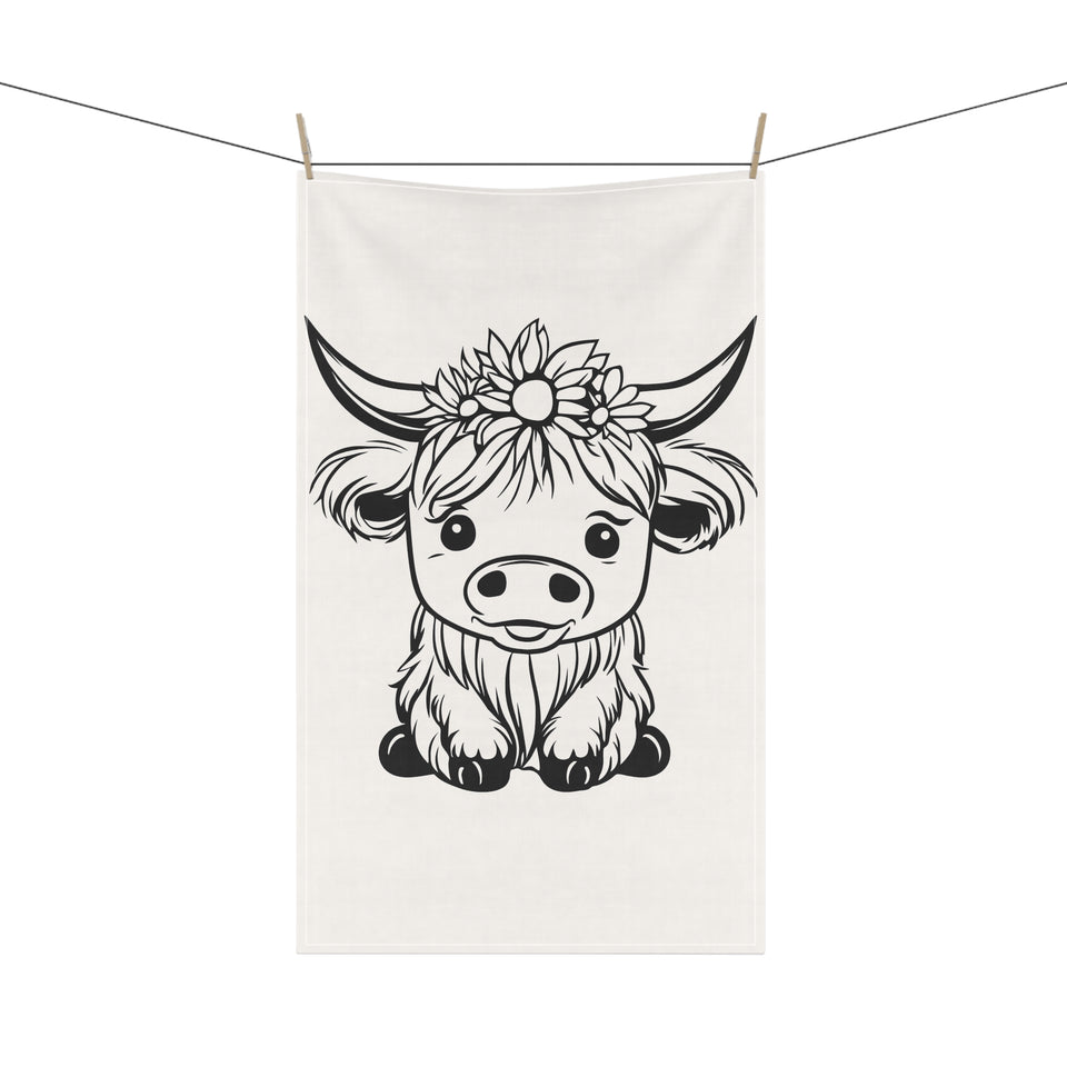 Sunflower Highland Cow Kitchen Towel