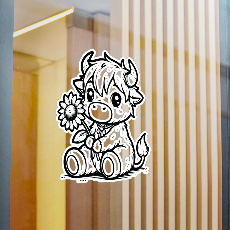 Cute Highland Cow With Flower Kiss-Cut Vinyl Decals