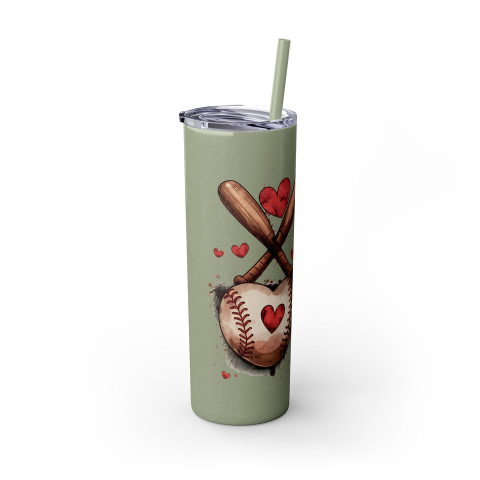 Baseball Love Skinny Tumbler with Straw - 20oz