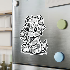 Cute Highland Cow With Flower Kiss-Cut Vinyl Decals