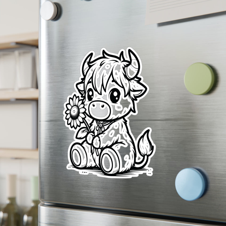 Cute Highland Cow With Flower Kiss-Cut Vinyl Decals