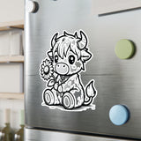 Cute Highland Cow With Flower Kiss-Cut Vinyl Decals