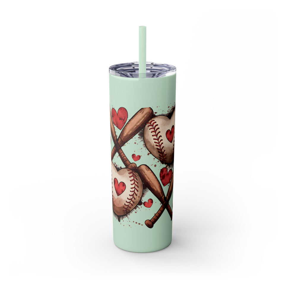 Baseball Love Skinny Tumbler with Straw - 20oz