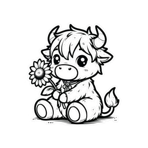 Cute Highland Cow With Flower Kiss-Cut Vinyl Decals