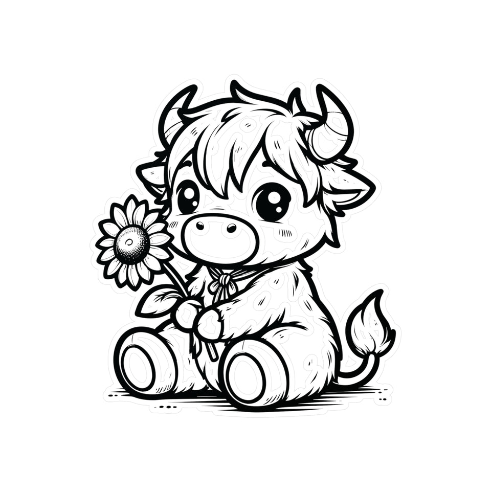 Cute Highland Cow With Flower Kiss-Cut Vinyl Decals