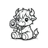 Cute Highland Cow With Flower Kiss-Cut Vinyl Decals