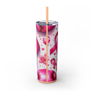 Motivational Pink Boxing Skinny Tumbler with Straw - 20oz, Breast Cancer Awareness