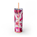 Motivational Pink Boxing Skinny Tumbler with Straw - 20oz, Breast Cancer Awareness