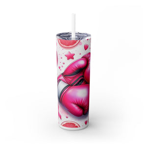 Motivational Pink Boxing Skinny Tumbler with Straw - 20oz, Breast Cancer Awareness