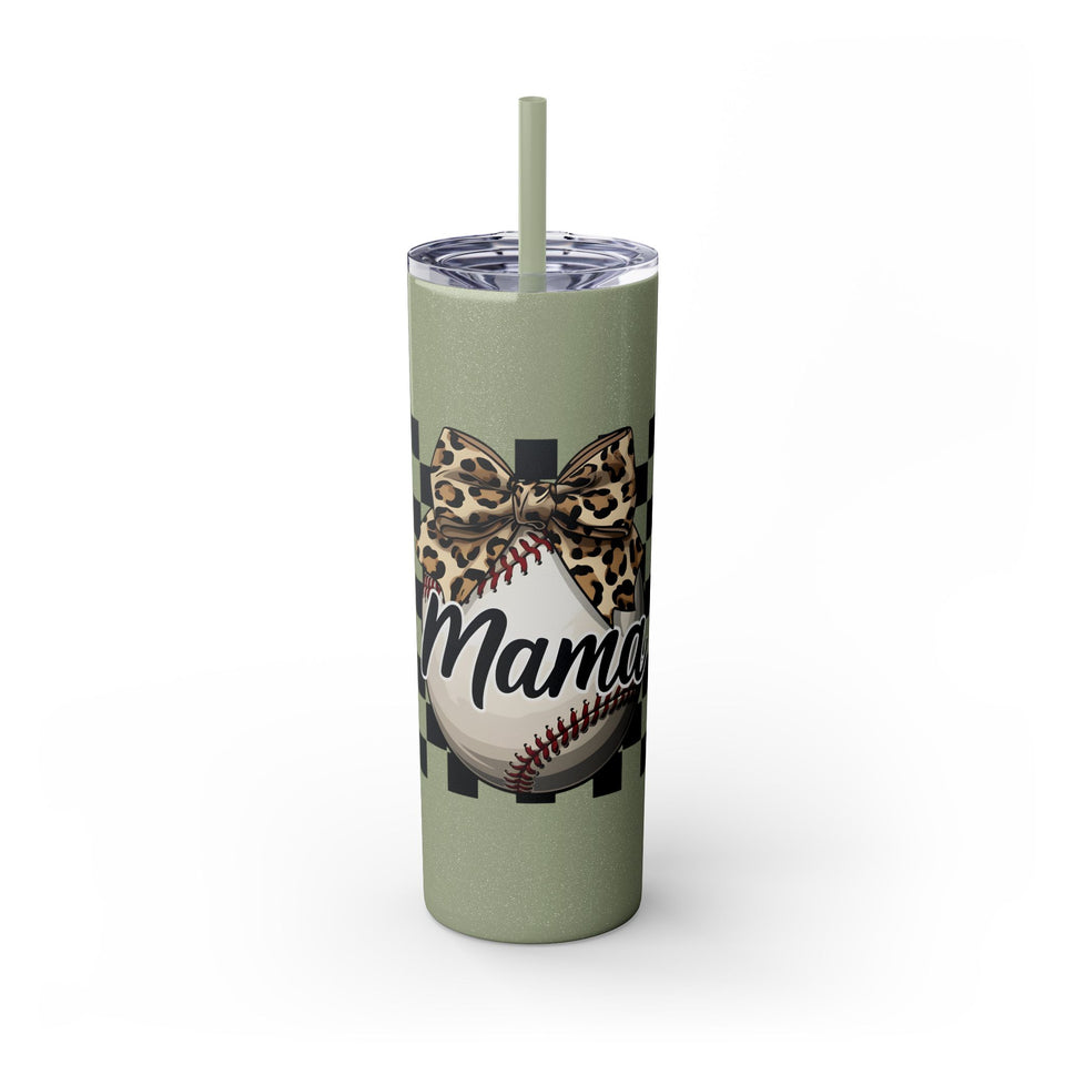 Mama Leopard Print Skinny Tumbler with Straw - 20oz
