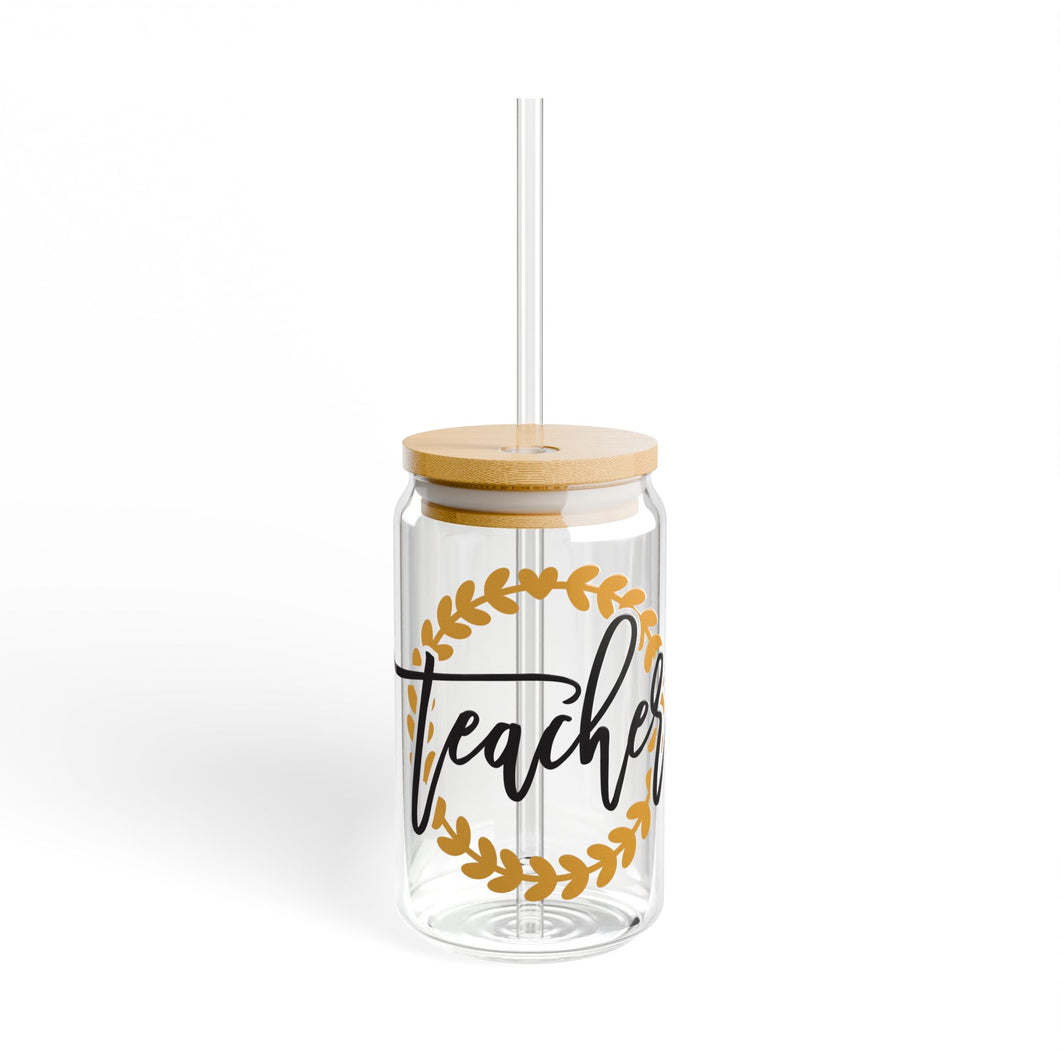 Teacher Golden Wreath Sipper Glass, 16oz