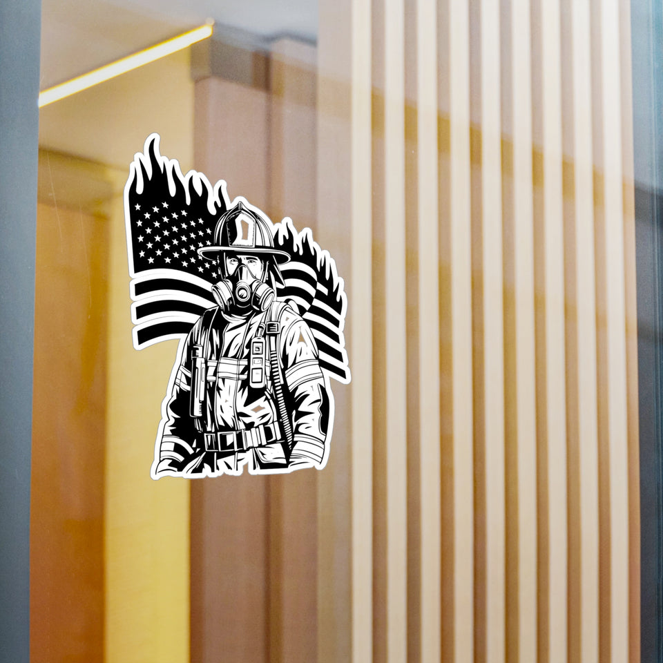 Air Pack Firefighter With Flag Kiss-Cut Vinyl Decals
