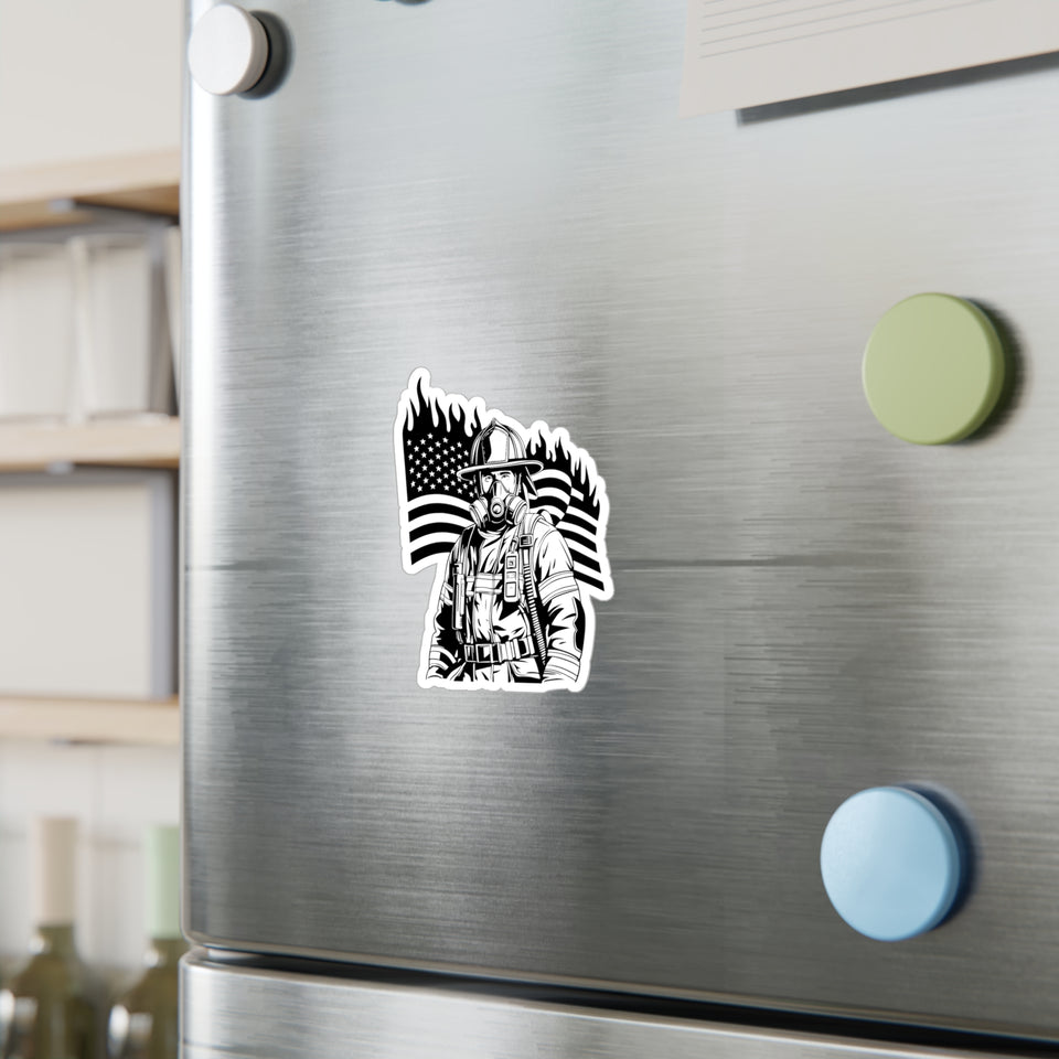 Air Pack Firefighter With Flag Kiss-Cut Vinyl Decals