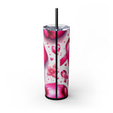 Motivational Pink Boxing Skinny Tumbler with Straw - 20oz, Breast Cancer Awareness
