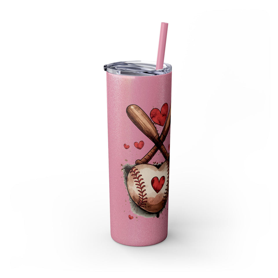 Baseball Love Skinny Tumbler with Straw - 20oz