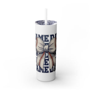 Sports Game Day Skinny Tumbler with Straw – 20oz Baseball Design