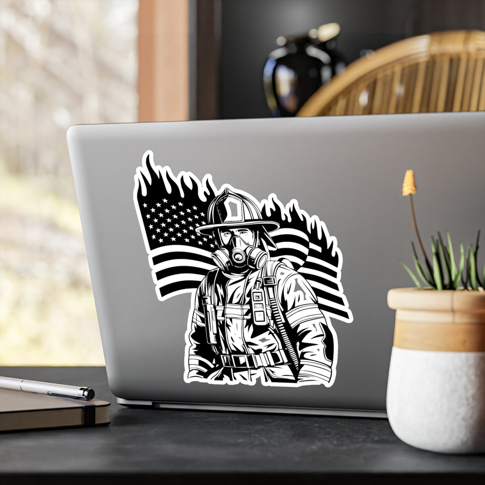 Air Pack Firefighter With Flag Kiss-Cut Vinyl Decals