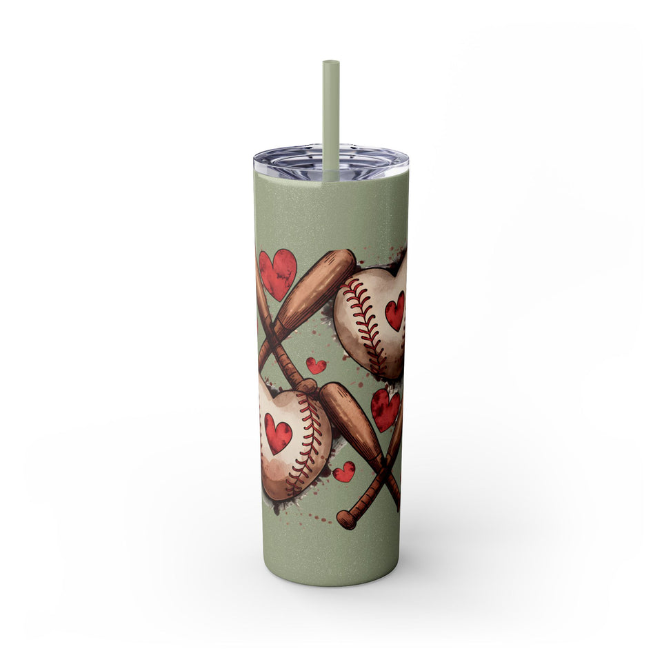 Baseball Love Skinny Tumbler with Straw - 20oz