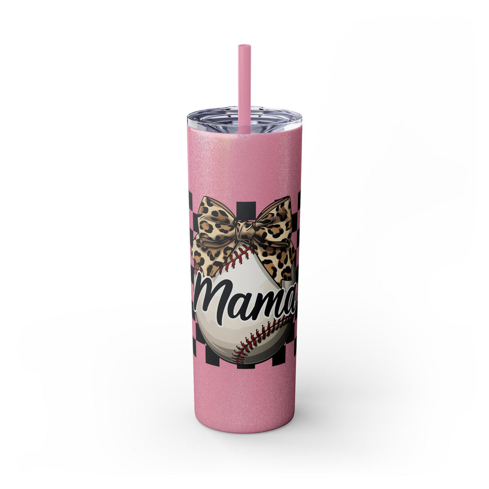 Mama Leopard Print Skinny Tumbler with Straw - 20oz